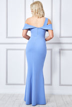 Scuba Crepe One Shoulder Knotted Bardot Maxi Dress