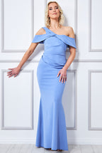 Scuba Crepe One Shoulder Knotted Bardot Maxi Dress