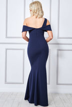 Scuba Crepe One Shoulder Knotted Bardot Maxi Dress