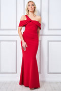 Scuba Crepe One Shoulder Knotted Bardot Maxi Dress