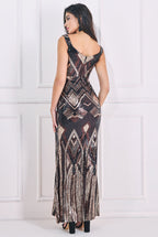 Geometric Patterned Sequin Maxi Dress
