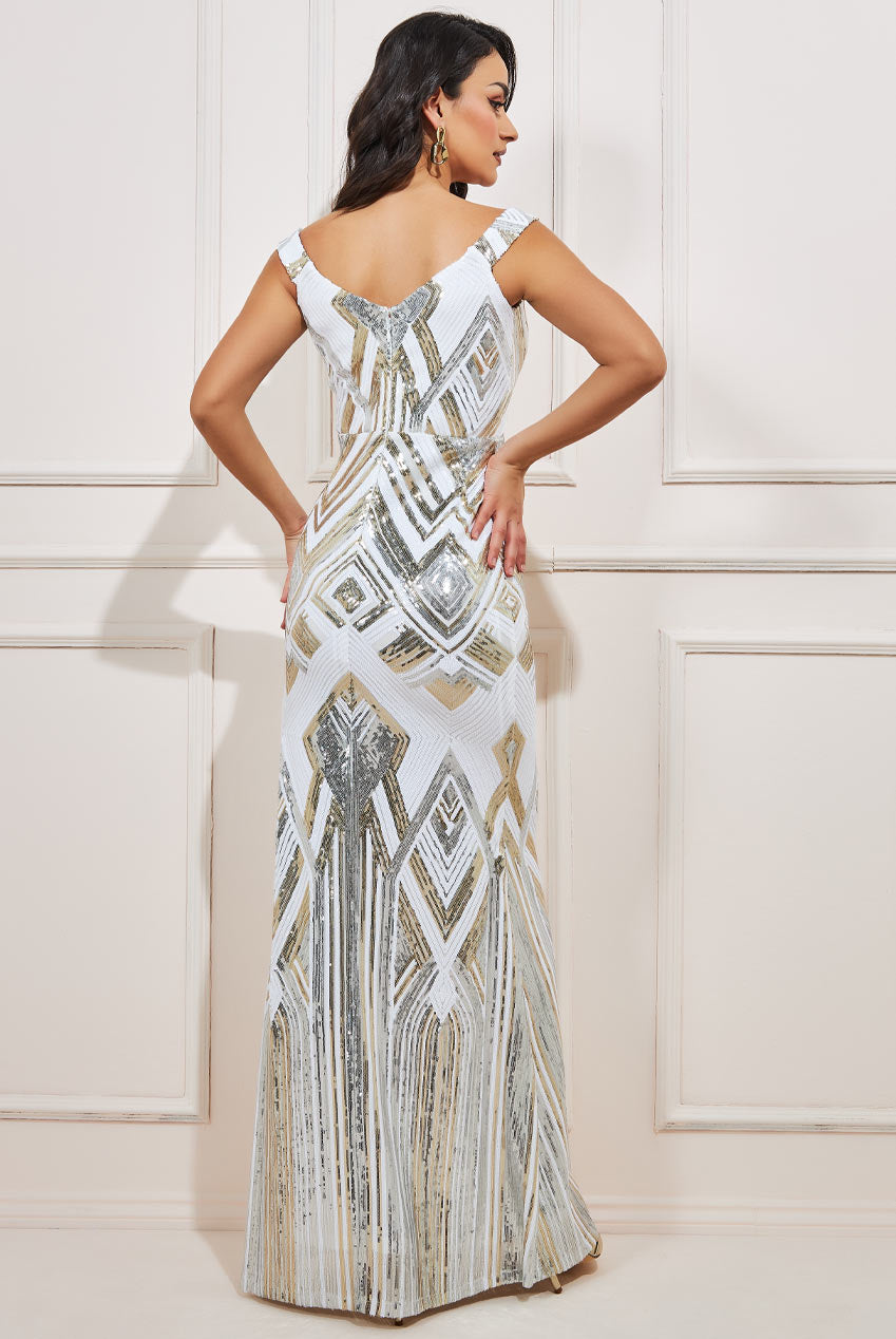 Geometric Patterned Sequin Maxi Dress