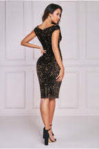 Jewel Tone Sequin Velvet Bardot Midi Dress