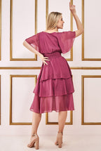 Plain Lurex Chiffon Tiered Midi Dress