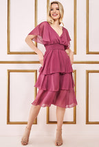 Plain Lurex Chiffon Tiered Midi Dress