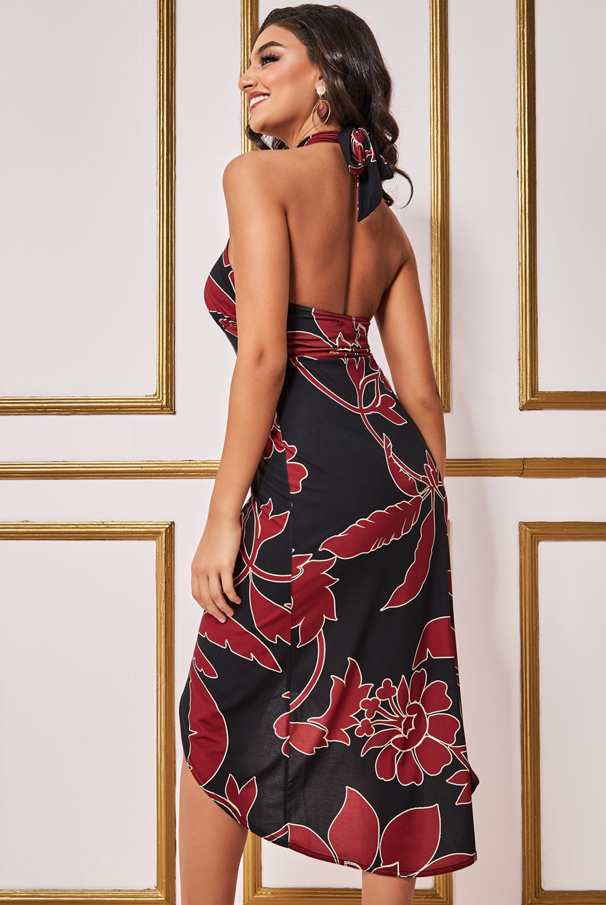 Printed Crossover Midi Dress