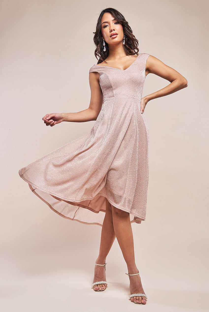 Off The Shoulder Lurex High Low Dress