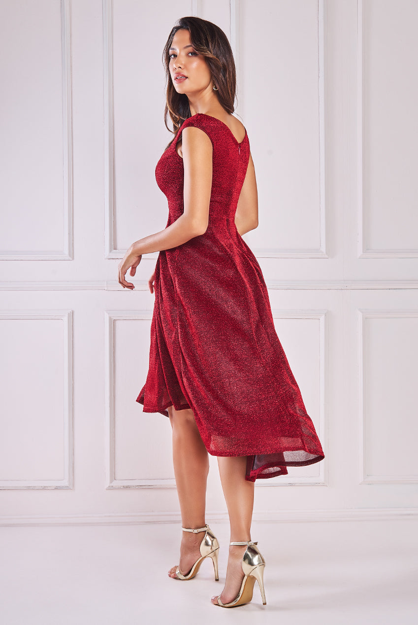 Off The Shoulder Lurex High Low Dress