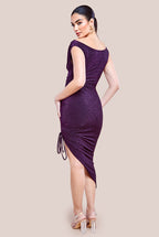 Lurex Off The Shoulder Ruched Midi Dress