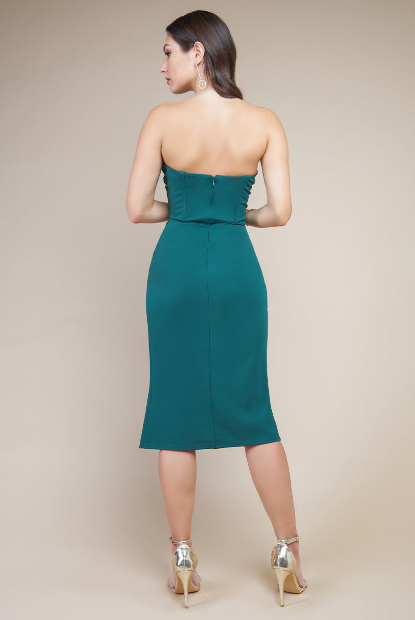 Scuba Crepe Off Shoulder Wrap Bodice Midi Dress