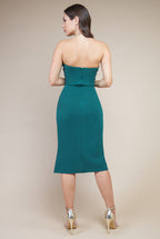 Scuba Crepe Off Shoulder Wrap Bodice Midi Dress