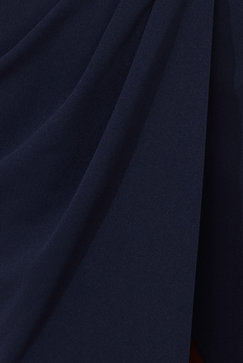 Scuba Crepe Off Shoulder Wrap Bodice Midi Dress