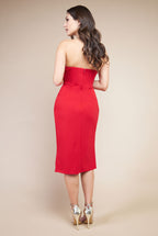 Scuba Crepe Off Shoulder Wrap Bodice Midi Dress