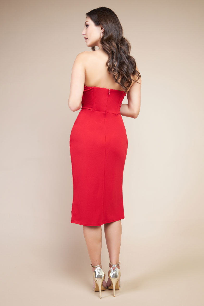 Scuba Crepe Off Shoulder Wrap Bodice Midi Dress