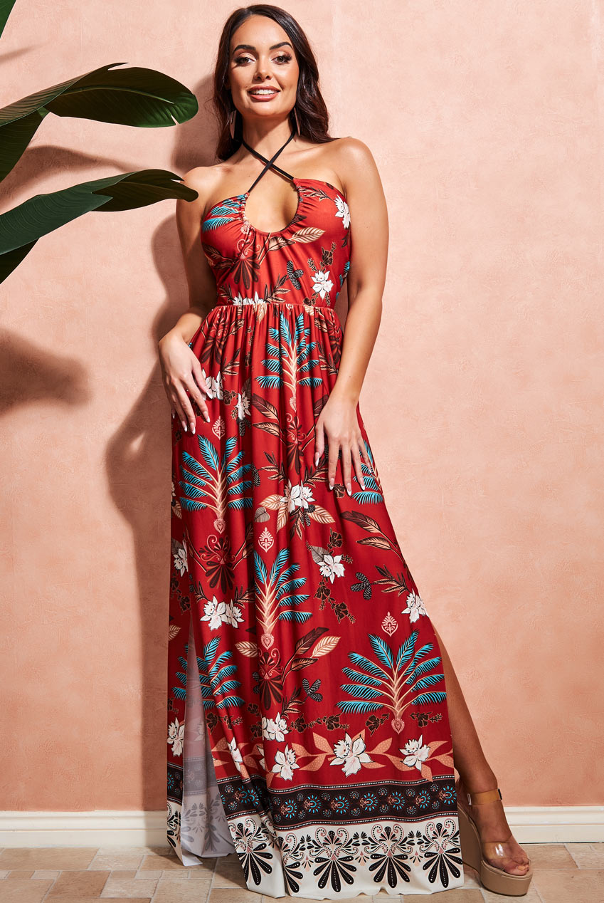 Printed Tie Back Maxi Dress