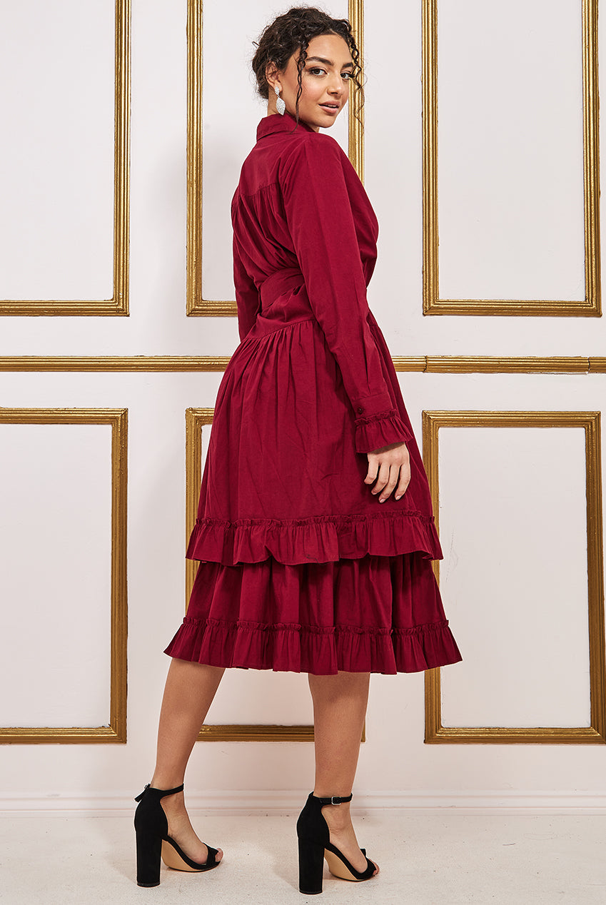 Tiered Shirt Dress With Belt