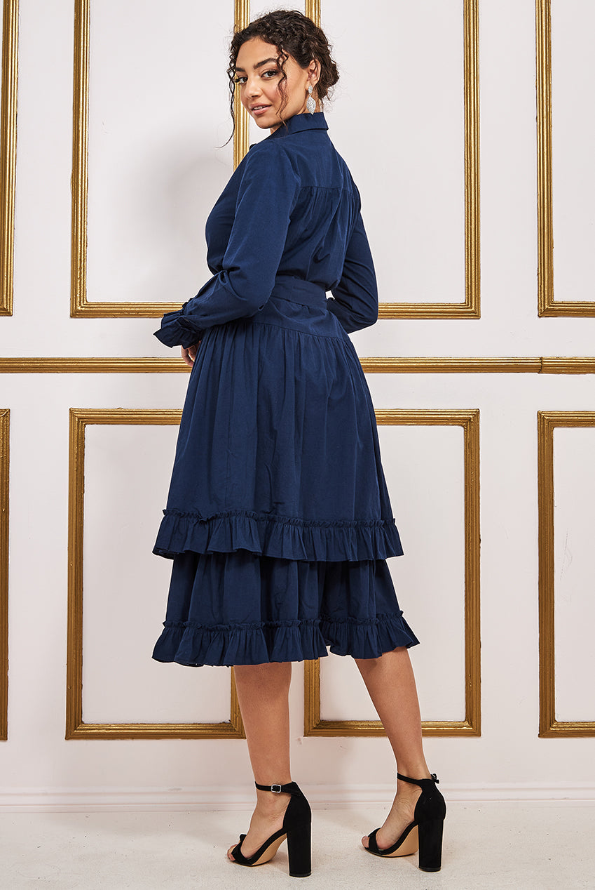Tiered Shirt Dress With Belt