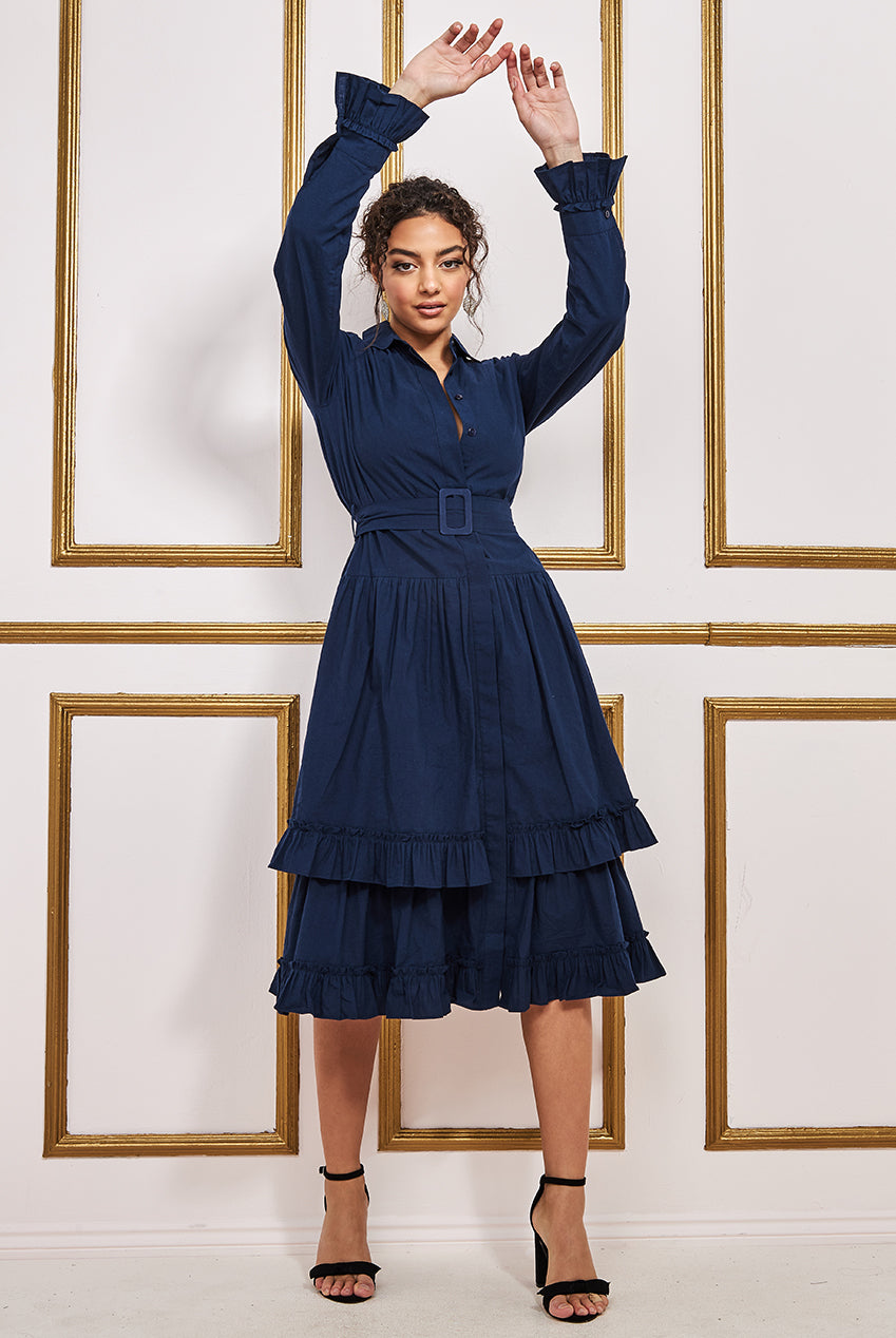 Tiered Shirt Dress With Belt