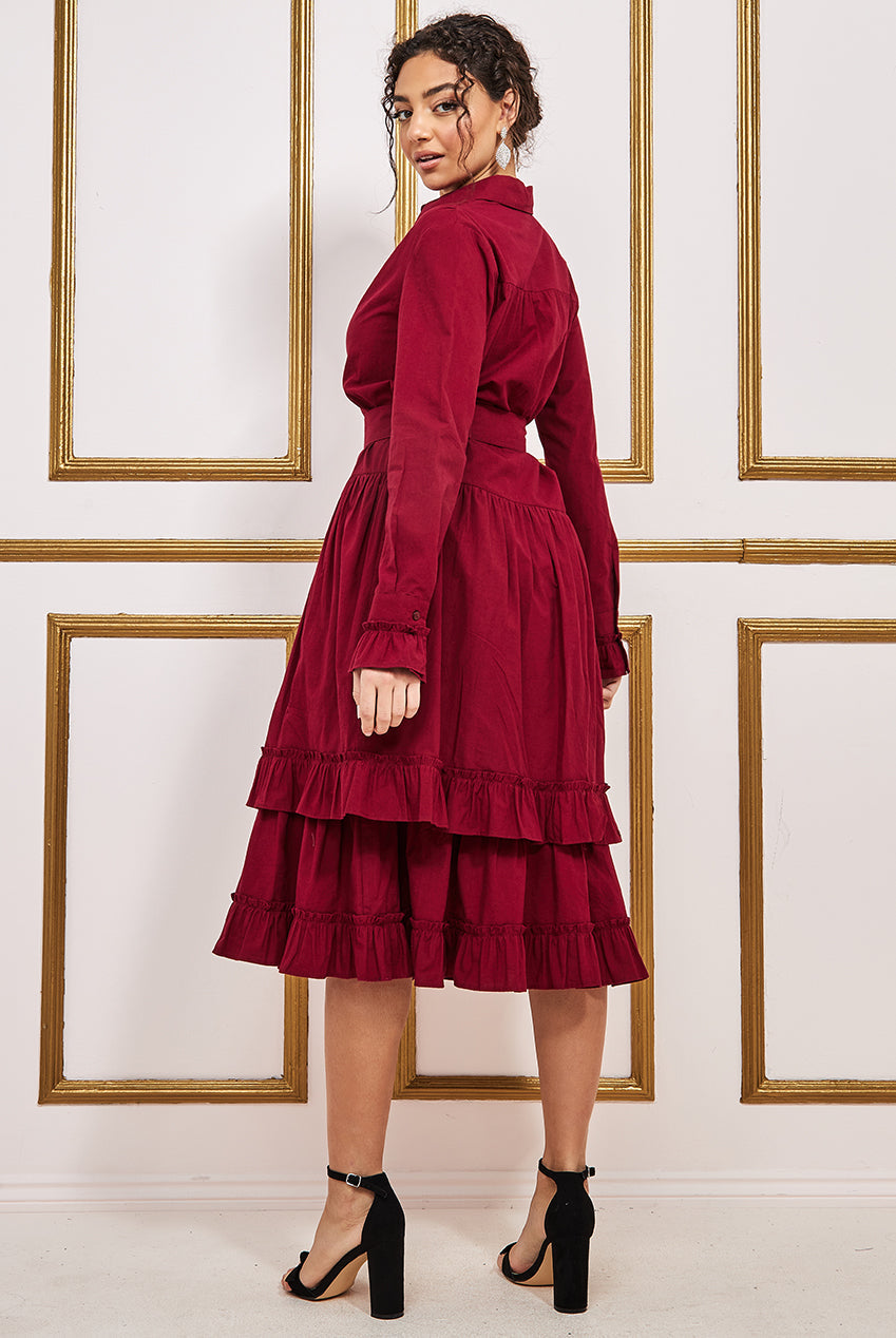 Tiered Shirt Dress With Belt