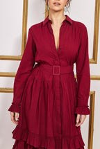 Tiered Shirt Dress With Belt