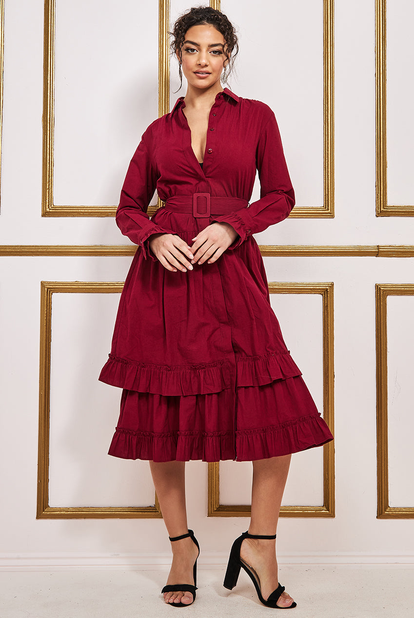 Tiered Shirt Dress With Belt