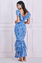 Floral Printed Chiffon Ruffle Maxi Dress