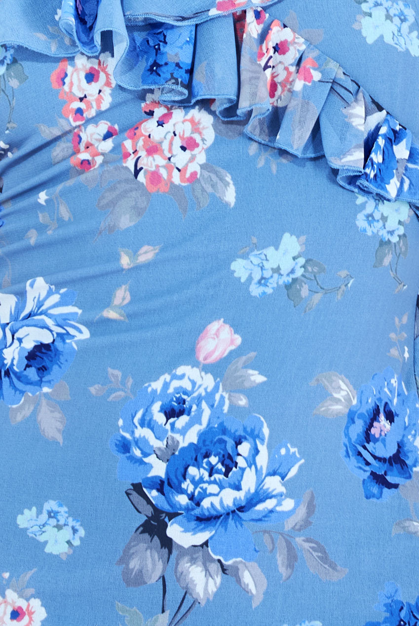 Floral Printed Chiffon Ruffle Maxi Dress