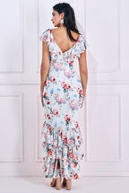 Floral Printed Chiffon Ruffle Maxi Dress