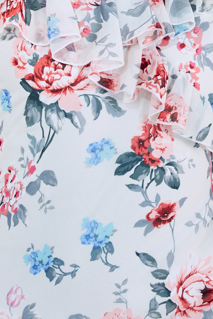 Floral Printed Chiffon Ruffle Maxi Dress