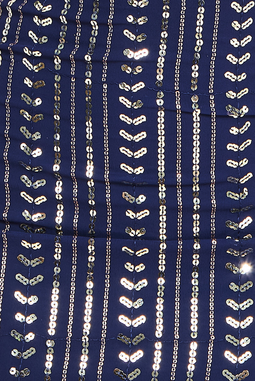 Patterned Sequin Cut Out Midi Dress