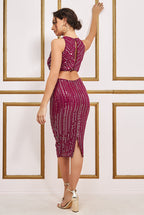 Patterned Sequin Cut Out Midi Dress