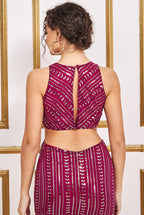 Patterned Sequin Cut Out Midi Dress