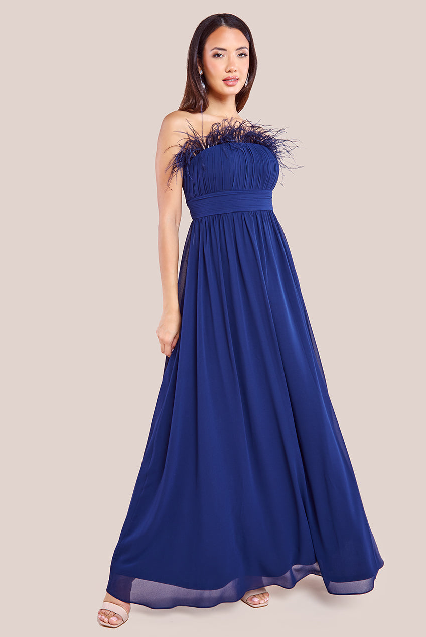Chiffon Feather Bandeau Maxi Dress