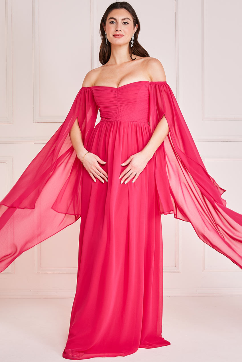 Chiffon Off The Shoulder Maxi With Wings