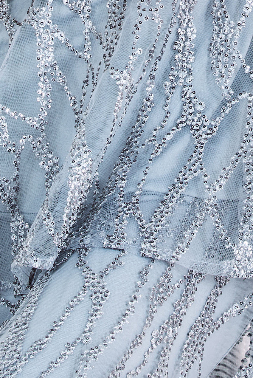 Embroidered Mesh Tiered Midi Dress