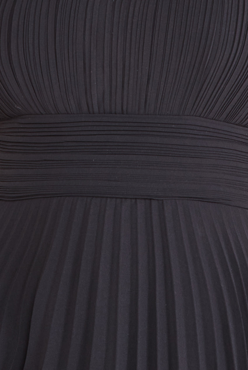 Embellished Crochet Laced Yoke Pleated Midi Dress