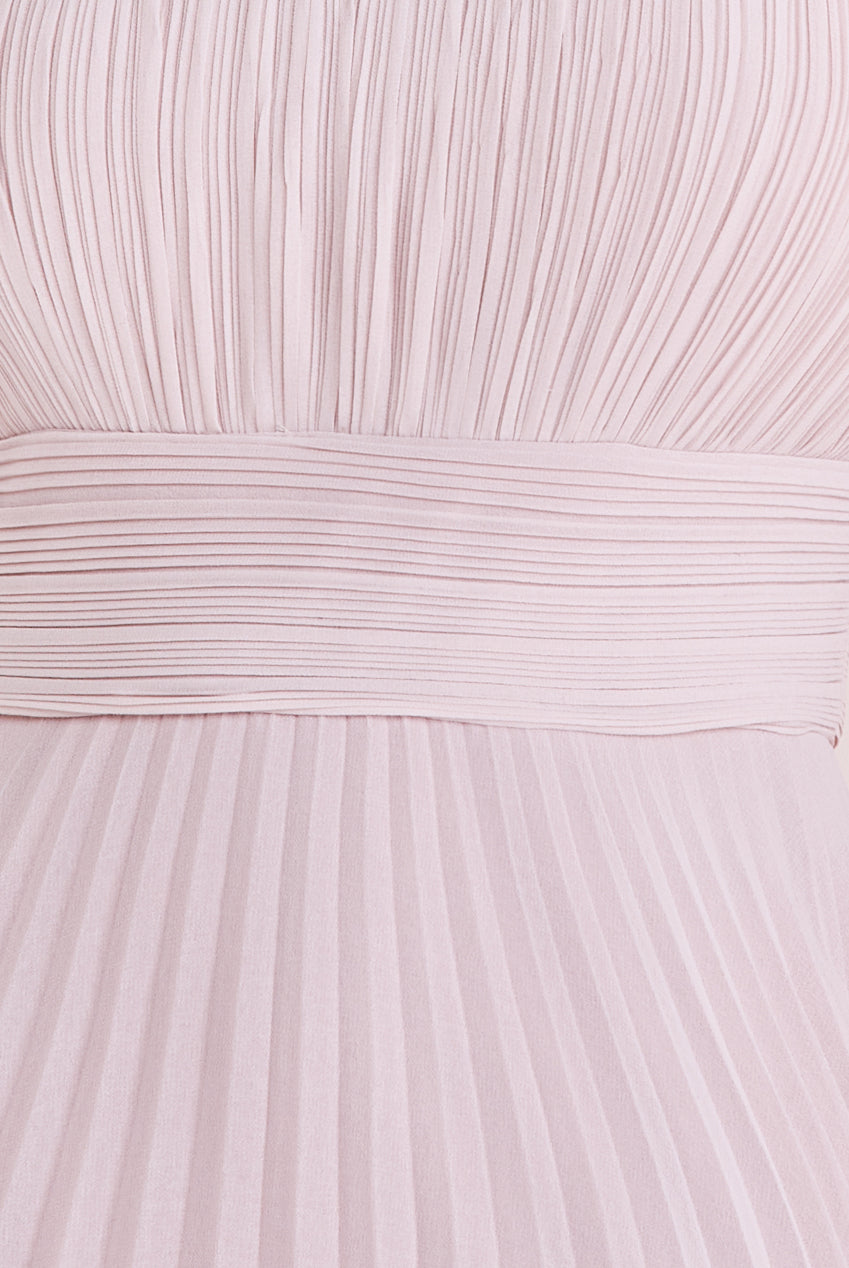 Embellished Crochet Laced Yoke Pleated Midi Dress