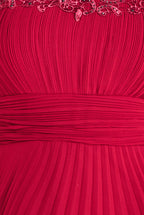 Embellished Crochet Laced Yoke Pleated Midi Dress