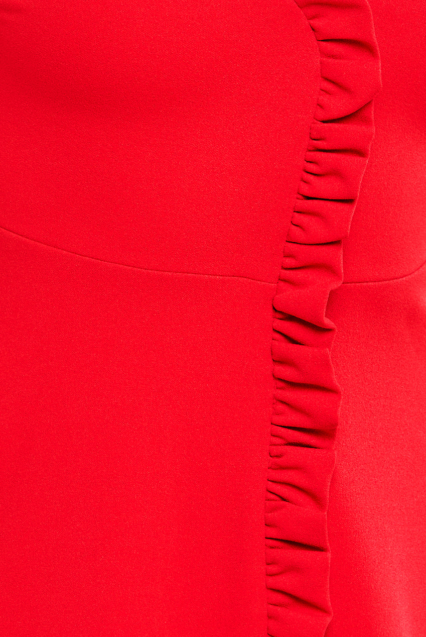 Front Frill Flared Scuba Midi Dress