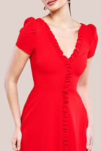 Front Frill Flared Scuba Midi Dress