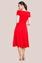 Front Frill Flared Scuba Midi Dress