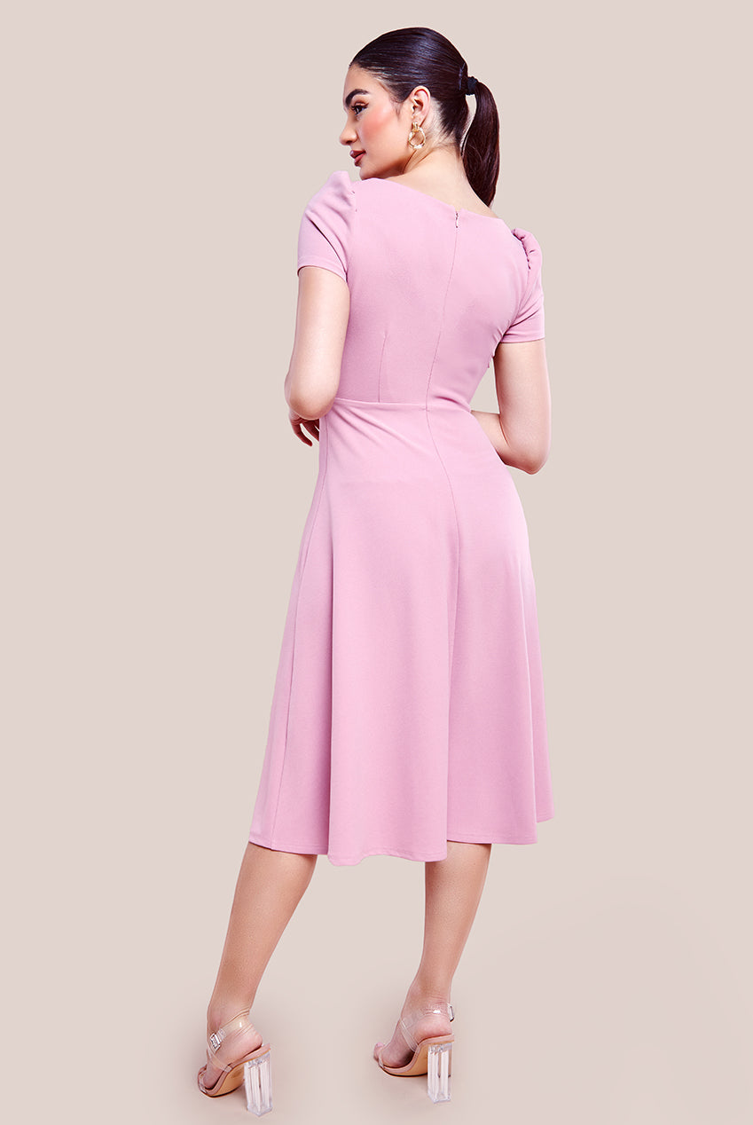 Front Frill Flared Scuba Midi Dress