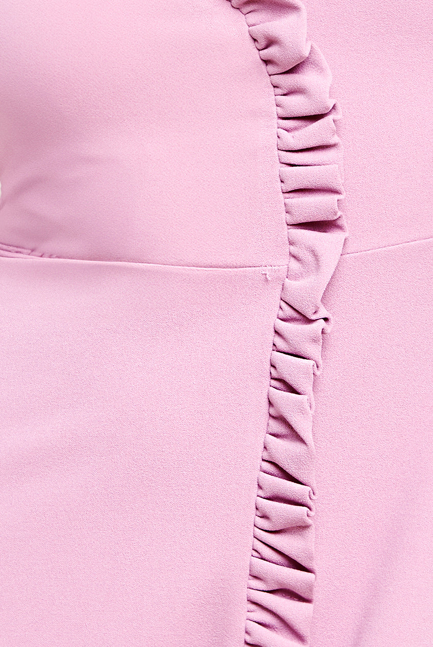 Front Frill Flared Scuba Midi Dress