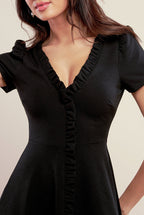 Front Frill Flared Scuba Midi Dress