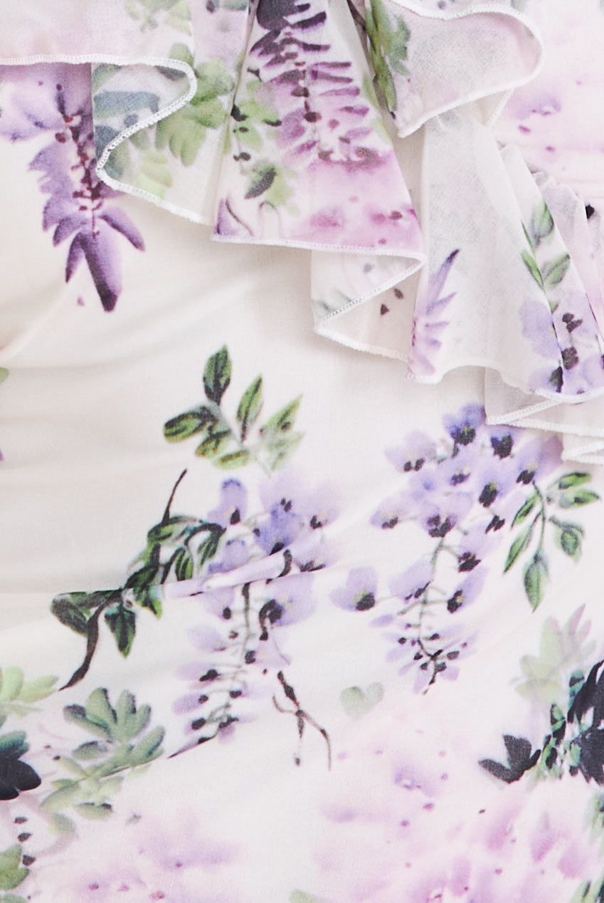 Printed Ruffle Neck & Hem Dress