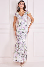 Printed Ruffle Neck & Hem Dress