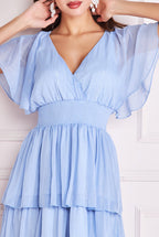 Plain Lurex Chiffon Tiered Midi Dress