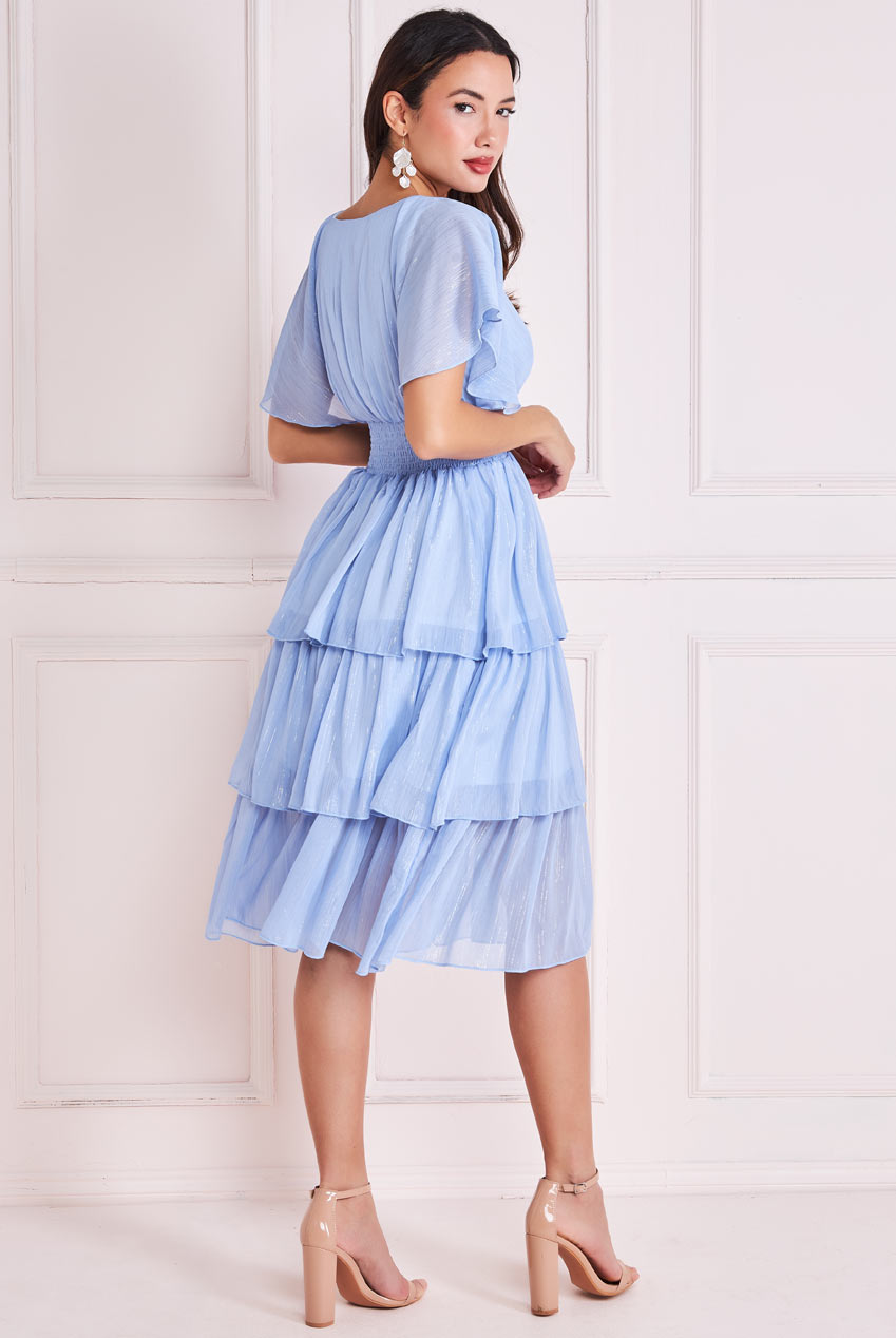 Plain Lurex Chiffon Tiered Midi Dress