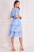 Plain Lurex Chiffon Tiered Midi Dress