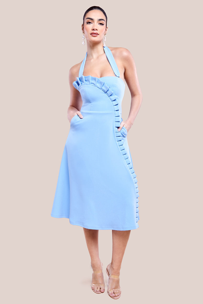 Frilled Halter Neck Strap Midi Dress